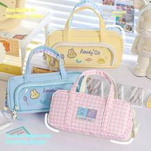 1 Stück großvolumige Stiftemappe im Ins-Stil mit besticktem Design, farbblockdesign, Aufbewahrungstasche, Kosmetiktasche, tragbare Schul- und Büroausstattung, Schulmaterial, Rückkehr zur Schule - Verschiedenfarbig - Übersicht 3