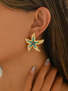 1 par de brincos de estrela do mar Ocean Element para mulheres, brincos de pérola de vidro estilo praia, presente para melhor amiga
