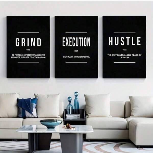 3pcs Frameless Canvas Printed Posters, Refined And Noisy Execution Of Inspiring Wall Art, Home Decoration, Valentine's Day Gifts, Gifts For Friends, Living Room, Bedroom, Office, Kitchen Wall Art Decoration, Waterproof Painting, Printed Artworks
