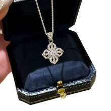 纯银四叶花金项链复古四叶草造型高端满钻百搭锁骨链