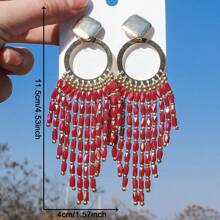 1 par de pendientes colgantes con borlas y pedrería de estilo bohemio oversize, adecuados para la playa, el casual, las fiestas y ocasiones formales