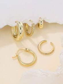 5件套防过敏耳环套装，采用多枚精致的14K镀金穿孔耳钉。时尚可爱的耳环，适合敏感耳朵佩戴。