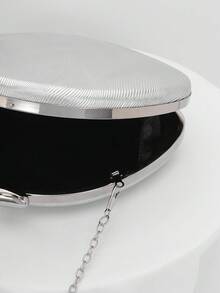 Women's Minimalist Chic Gold PU Ripple Design Box-Shaped Evening Clutch, Suitable For Banquet, Wedding, Formal Party, Prom, Bridal Accessories, Chain Strap, Random Texture, Graduation - Silver - View 6