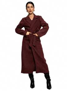 Elegant Double-Pocket Coat HF-SBT-005 - 酒紅色 - 查看 2