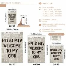 1pc Unframed Welcome To My Crib Prints - Vintage Newspaper Prints, Typographic Canvas Posters, 70's Pop Wall Art, Aesthetic Wall Art, Posters, Wall Art, Room Decoration Stuff, Modern, Quotes (Optional Frame)