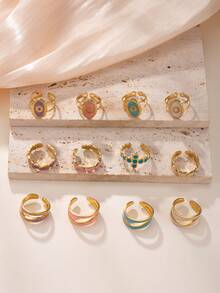 1/12 件时尚优雅休闲不锈钢戒指套装，适合男士和女士，适合日常搭配、节日、约会、订婚、婚礼，送给爱人、朋友、家人的礼物，1 件随机，12 件带礼盒