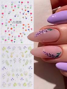 2/4 Pcs Spring Wildflowers Embossed Three-Dimensional Colorful Flower Nail Stickers, Monet's Garden Flowers Small Floral Patterns, Adhesive Back Self-Adhesive Acrylic Nail Art Decals, Suitable For Women And Girls Fashion DIY Manicure - Multicolor - View 13
