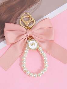 1pc Bowknot Bag Charm, A Bag Accessory, And An Faux Pearl Keychain. It's A Perfect Mother's Day Gift. This Cute Faux Pearl Beaded Bracelet-Style Keychain Exudes A Vintage Charm. It Is Suitable For Decorating Ladies' And Girls' Handbags, Backpacks, And Even Cars. The Pearl Pendant Adorned With A Ribbon Is Also An Excellent Choice For Valentine's Day And Birthday Gifts. - Multicolor - View 14