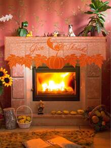 1/2 pièces Décoration d'automne pour la Thanksgiving, Couverture pour cheminée, Couverture de cheminée avec citrouille en dentelle orange, feuille d'érable, Décoration d'automne pour la maison, Décoration de cheminée pour la Thanksgiving
