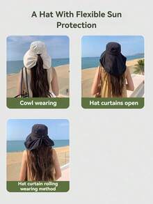 1 件女士夏季时尚太阳帽，男女通用户外徒步宽边渔夫帽，钓鱼防晒帽，带马尾辫孔和抽绳 - 透气涤纶，可调节闭合，适合户外和休闲穿着（防风扣颜色随机）