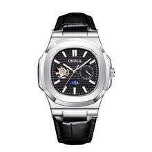 ONOLA 3855 简约时尚风格男士自动机械表商务休闲风格，带有太阳、月亮和星星图案，皮革表带 - 送给他一份时尚的礼物，奢华手表 | 时尚金属饰面 - A - 查看 10