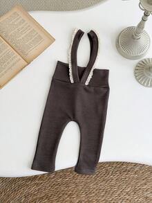 Newborn Baby Girls Casual Ruffled Strap Pants, Elastic Leggings, Spring/Autumn - Chocolate Brown - View 5