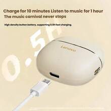 Lenovo TA120 藍牙耳機 無線 半入耳式 40小時續航力 通話降噪 低延遲 舒適配戴 高音質 黑色 - 黑色 - 查看 4