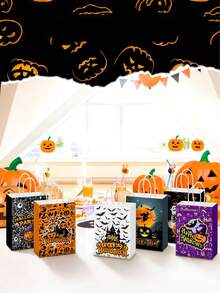 12 Pcs Halloween Trick Or Treat Bags, Halloween Bags With Handles Paper Trick Or Treat Gift Goodie Snacks Bags, Trick Or Treat, Halloween Paper For Holiday Treats Party Favors Supplies For Fall Home Decor, Halloween Party, Halloween Decor, Fall Decor, Halloween Decorations,Thanksgiving, Harvest Decorations And Display, Party Favors - Multicolor - View 5