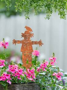 1pc Rusty Metal Scarecrow Fall Decor, Scarecrow Garden Sculpture, Harvest Wall Art, Scarecrow Garden Statues, Fall Outdoor Decor, Garden Ornaments For Thanksgiving, Halloween, Christmas