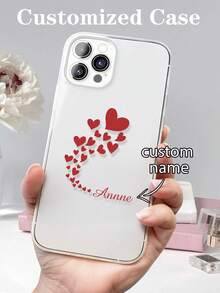 Funda de teléfono con diseño de patrón de corazón personalizada, diseño de letras de color transparente pintado, estilo simple y elegante, compatible con iPhone 16/iPhone 11/Galaxy/iPhone 16 Pro Max/iPhone 13/Teléfonos Inteligentes, compatible con iPhone 11, iPhone 12, iPhone 13, iPhone 16, iPhone 15, iPhone 16 Plus, iPhone 16 Pro Max, teléfonos Galaxy