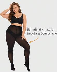 Plus Size Tights For Women, Ultra Soft Solid Color Semi-Opaque Pantyhose, Nylon High Waist Stockings 1X 2X 3X 4X - 黑色 - 查看 5