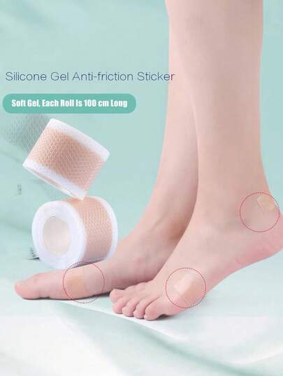 100厘米/卷凝胶防摩擦鞋跟垫，高跟鞋自粘式摩擦保护器，皮鞋，脚趾，脚踝隐形摩擦胶带