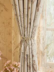 1 pieza Nuevo cortina con doble capa térmica y opaca al 100% con diseño de flores y pájaros, decoración para el hogar para la sala de estar, dormitorio, oficina, fiesta