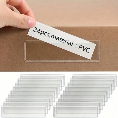 24pcs Self-Adhesive Index Card Holders With Top Opening, 10.92x3.05 Cm Clear PVC Sleeves - No Tools Needed, Durable & Reusable For Office, School, Home Organization (Books, Jars, Containers), School Supplies | Transparent Design | Easy Installation,School Supplies,Back To School