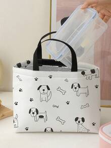 狗狗图案双面印花便携式保温午餐袋大容量冰袋适用于办公室学校旅行返校学校用品袋适用于学校工作午餐袋女士冷藏袋野餐配件学校配件学校午餐盒
