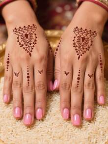 2 Sheet Flower Henna Tattoo Sticker Brown Waterproof Hand Tattoo Sticker For Women Party Decals Mehndi Designs - Brown - View 4