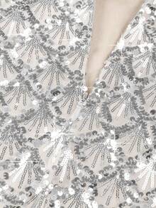 新款女士迷人亮片拼接细肩带无袖晚礼服、派对礼服、婚礼宾客礼服、正式礼服、晚礼服 - 白色 - 查看 8