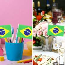 32.8 Pies Bandera de Brasil Banderín con 30 Banderas, 20 Piezas Bandera Pequeña de Brasil de Mano para Eventos Deportivos, Festivales Patrióticos, Día de la Independencia, Fiesta de Fútbol, Decoración Interior y Exterior de Bares