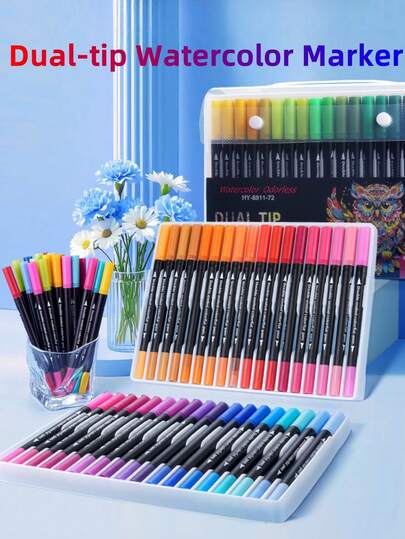 120 Colors Dual Tip Brush Markers - Brush And Fineliner Coloring Brush Pens Set - 120 Colors For Coloring Books, Christmas Cards, Drawing, Lettering, Note-Taking, Schedules, Letters, Calligraphy, Journaling, Doodling - Suitable For Artists & Crafters