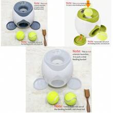 1pc Pet Interactive Snack Ball Feeder, Double Hole Dog Treat Dispenser (Includes 2 Tennis Balls + Plastic Scoop)