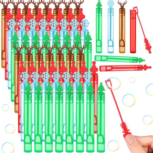[60/48/36] Stück Weihnachts Seifenblasen Stäbe - bunte Plastik Seifenblasen Röhren mit weihnachtlich geformten Griffen, ohne Seifenlösung, geeignet als Party Gastgeschenke für Weihnachten, Halloween, Geburtstag, Hochzeit und Outdoor-Spiel, Neuheit Weihnachts Thema