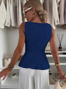 1 件纯色荷叶边针织衬衫，夏季休闲装