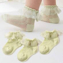 3 paia di calzini per neonati/bambini piccoli, adorabili, con ricamo e bordo in pizzo, design in rete traspirante, leggeri e morbidi, versatili calzini alla caviglia per uso quotidiano