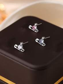 1 pieza Pendientes de plata de ley 925 con circonita, pendientes decorativos creativos y personales con un toque elegante, adecuado para uso diario de las mujeres, regalo para el Día de la Madre/Novia/San Valentín