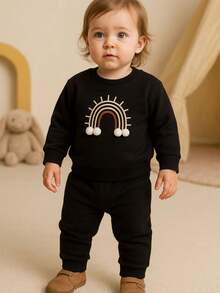 Ame Kids Pompom Long Sleeve Blouse And Pants Set - Black - View 1