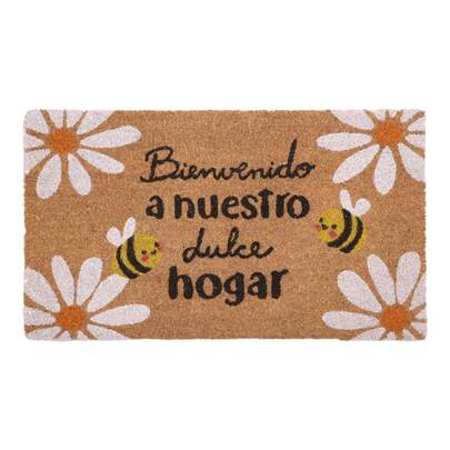 DISTRIBUX Felpudo Original 40x70 cm Diseño de Abejas "Bienvenidos a Nuestro Dulce Hogar" | Fibra de Coco Natural con Base Antideslizante | Alfombra de Entrada Interior y Exterior  ✅ Entrega de 1-3 días