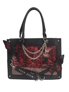 1 pieza Bolso de mujer de gran capacidad con decoración de cadena de mariposa estilo japonés, bolso gótico lolita con telaraña oscura, la mariposa es desmontable, bolso transparente con decoración de estilo lindo de chica, bolso punk, bolso de hombro de mujer estilo anime DIY, bolso de viaje, cartera de mujer, bolso de mujer, bolso cruzado de moda versátil de alta calidad, bolso Ita, adecuado para exhibir accesorios de anime, uso diario, escuela, fiesta, regalo - Multicolor - Ver 21