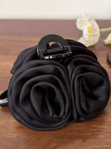 1 buc clemă de păr pentru femei, culoare solidă, satinată lucioasă, plisată, mare, cu două fețe, cu trandafir, cu flori, elegantă și dulce, potrivită pentru petrecere, dans și ieșiri, accesorii de păr la modă, cleme de frumusețe, gheare, Boho, gheară de păr