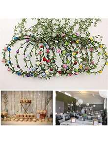 5-200米人造丝织物紫藤蔓带绿叶超声波切割叶子花环DIY配件，假植物 - 仿真綠葉藤條 - 查看 6