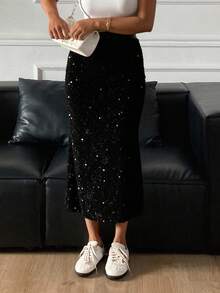 Livesso Sequins Decorated Skirt For Women, Back To School Party,Fall Clothes Luxury Winter Women Skirts New Years Women Outfit Carnival - Black - View 3