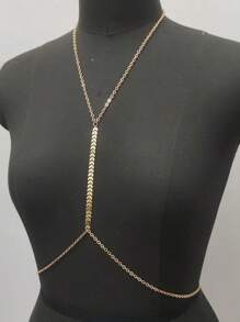 1pc Sexy Women's Lingerie Accessory Elegant Gold-Color Body Chain Necklace - Vintage Style Zinc Alloy, Suitable For Daily Wear And Parties, All-Season Statement Piece, Daily Wear Jewelry | Vintage Necklace | Fashionable Metallic Luster - Multicolor - View 2