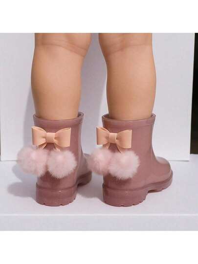 Galocha infantil Botinha de Chuva com Laço Pompom Charmosa Meninas Estilosas