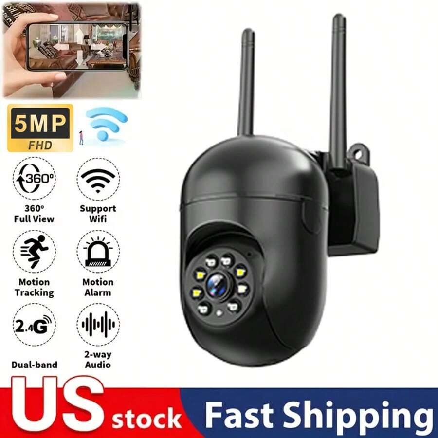 5MP Smart Home Security Camera Wireless With Color Night Vision, Two-Way Audio, Motion Tracking And App Control - màu đen - Xem 1