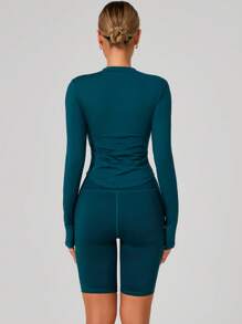 Women's Standing Collar Zipper Long Sleeve Yoga Jacket Tight Fit Quick Dry Yoga Clothing Outdoor Fitness Sports Tops Jacket Suitable For Fitness Workout Wear Fall