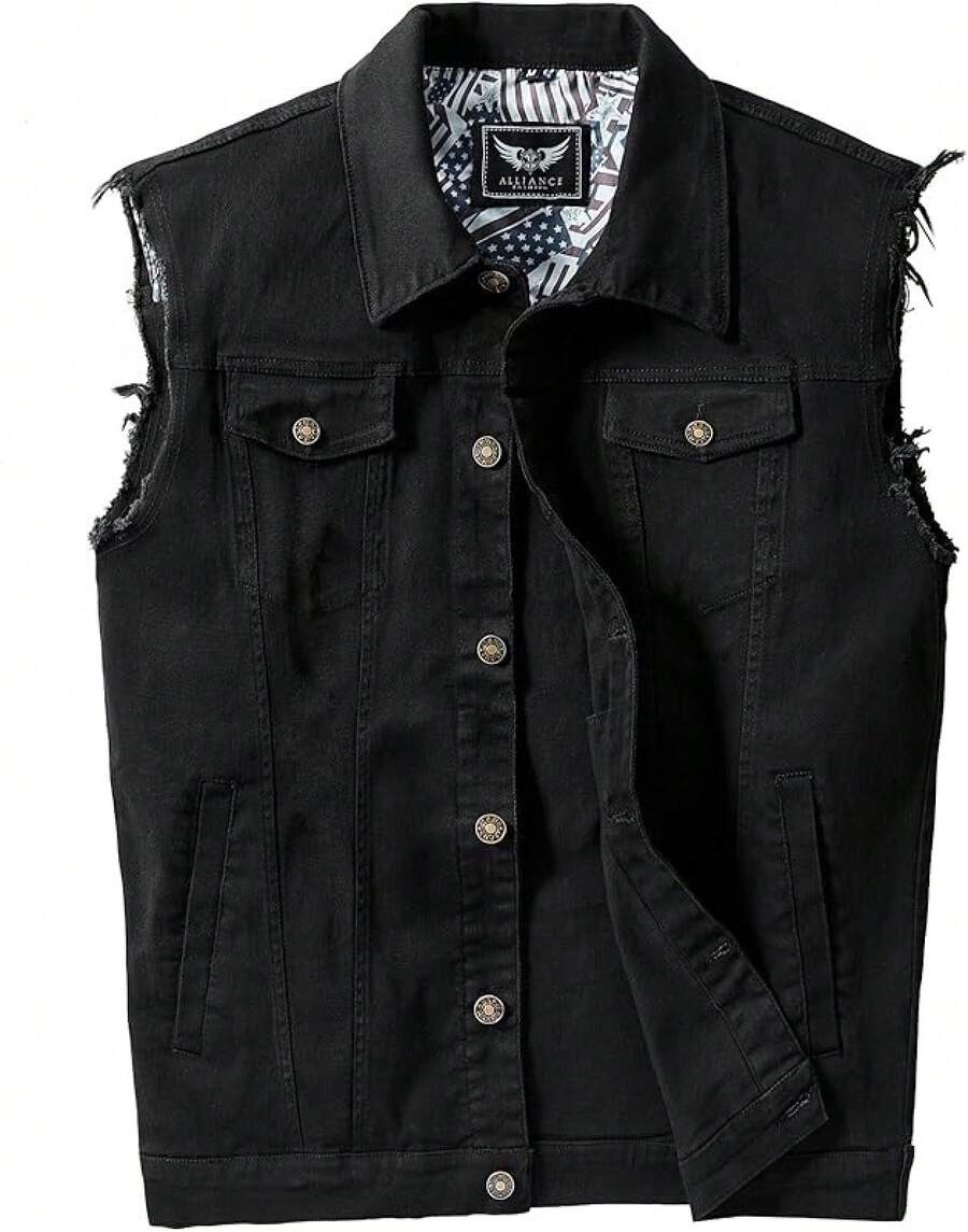 Denim Vest Jacket For Men Fashion Stretchy Trucker Sleeveless Jean Outerwear