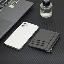 1pc PU Material Zipper Card Holder, Minimalist Business Style PU Card Case, Credit Card Wallet, Coin Purse - Black - View 7