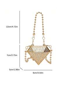 女士迷你小包，时尚高颜值单肩零钱包，甜美酷炫华丽链条斜挎包，钻石镶嵌几何包，适合宴会和户外派对 - 金色 - 查看 5