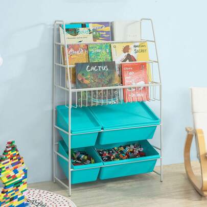 SoBuy 2 In 1: Bookshelf + Storage Chest Toy Chest Children's Bookshelf Magazine Rack Toy Storage Shelf KMB07-B