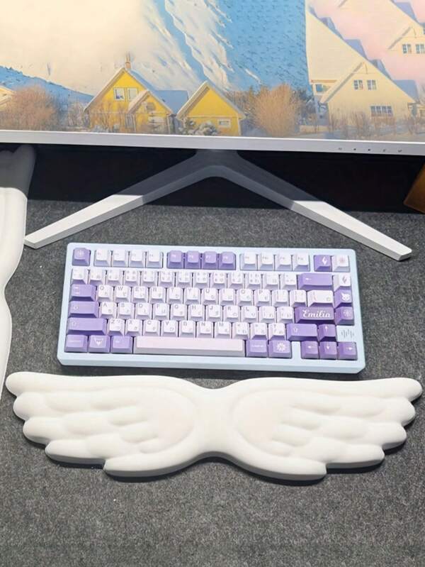 1 stuk ergonomische siliconen polssteun voor toetsenbord, creatieve vleugelvorm, PU-spons met hoge dichtheid, met antislipbasis, comfortabele ondersteuning, witte kleur, gladde vezelstof, gamingaccessoires, moderne werkplekdecoratie, wasbaar, geschikt voor thuiskantoor, computer, laptop, gaming, schoolbenodigdheden en terug naar school