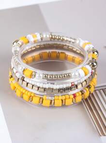 5pcs Bohemian Style Multi-Color Beaded Vacation Travel Souvenir Bracelet, Suitable For Women For Dating, Holiday, Casual Outfit, Valentine's Day Decoration